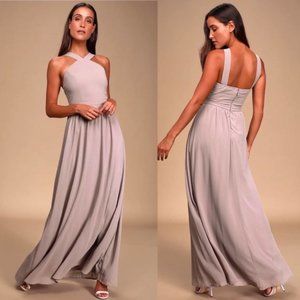 Lulu's Air of Romance Maxi Dress in Taupe- Large
